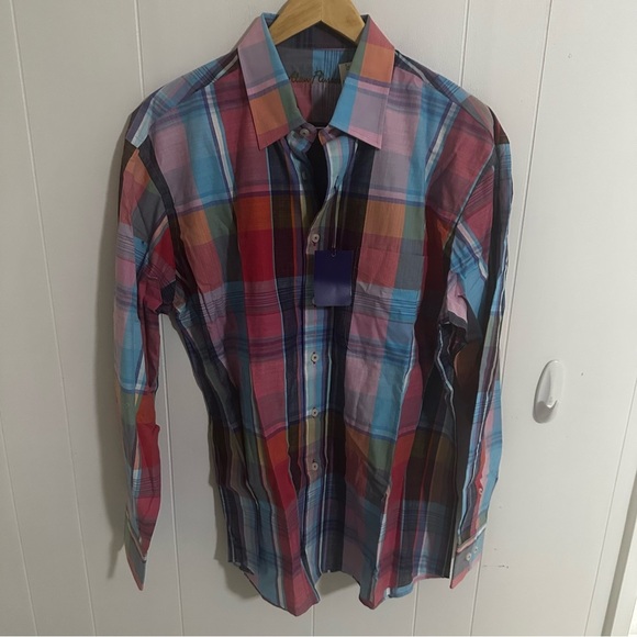 Alan Flusser Red and Blue Casual Button Down Shirt - Picture 1 of 3